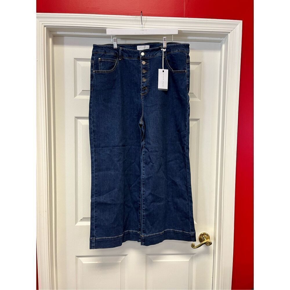 Risen Wide Leg Denim Sailor Style Button Front Jeans sz 3XL NWT